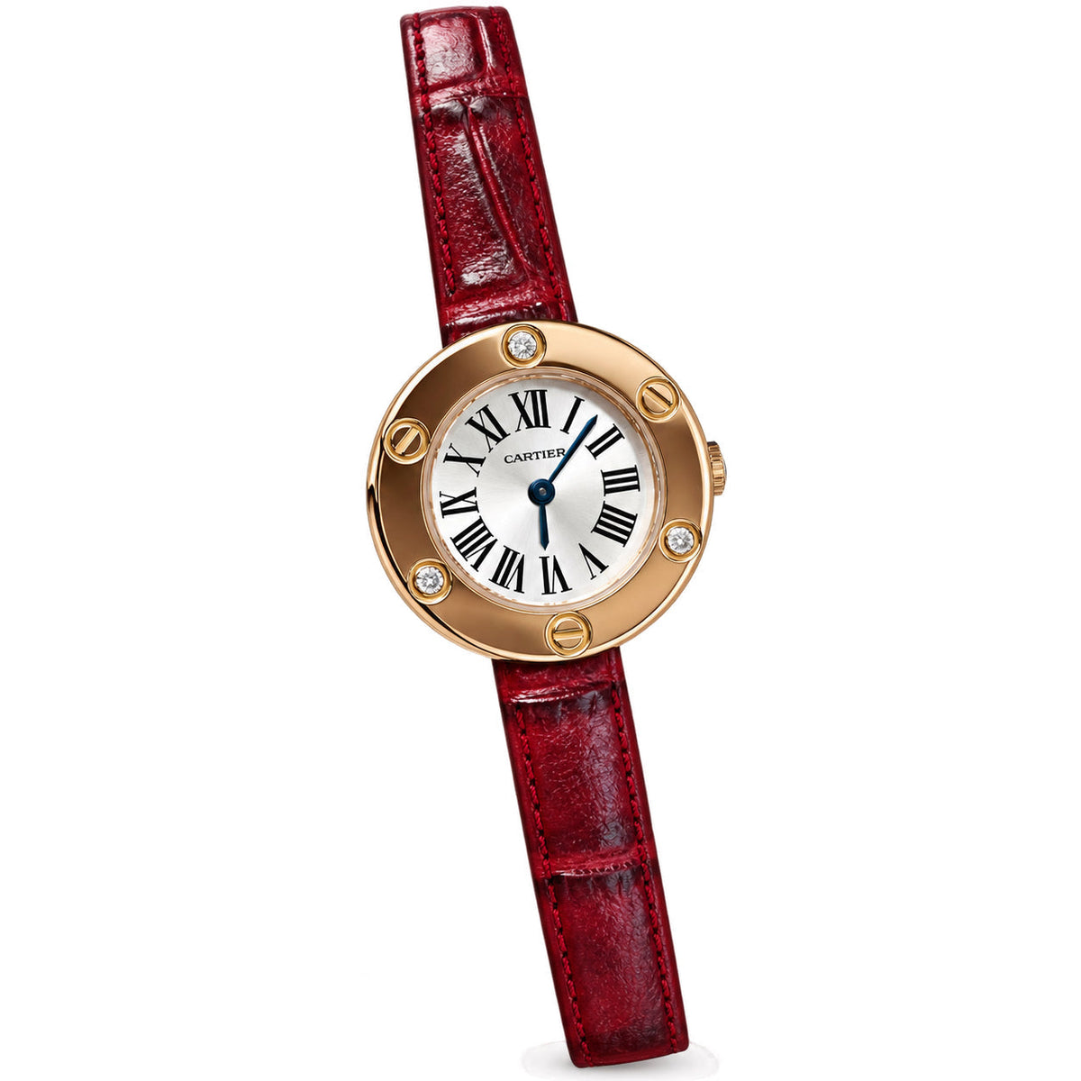 Cartier Love — 18K Rose Gold, 4 Diamonds & Red Alligator Strap