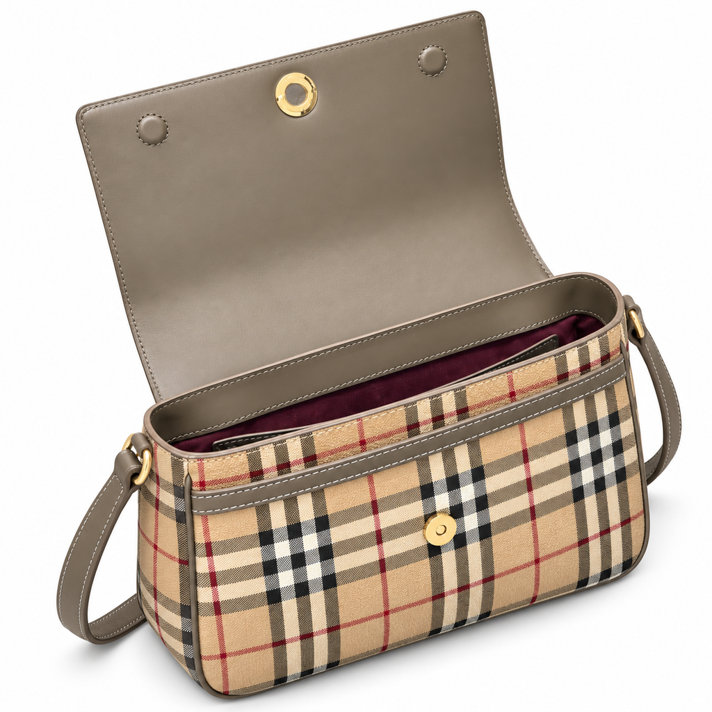 Burberry Beige Check Flap Crossbody Bag