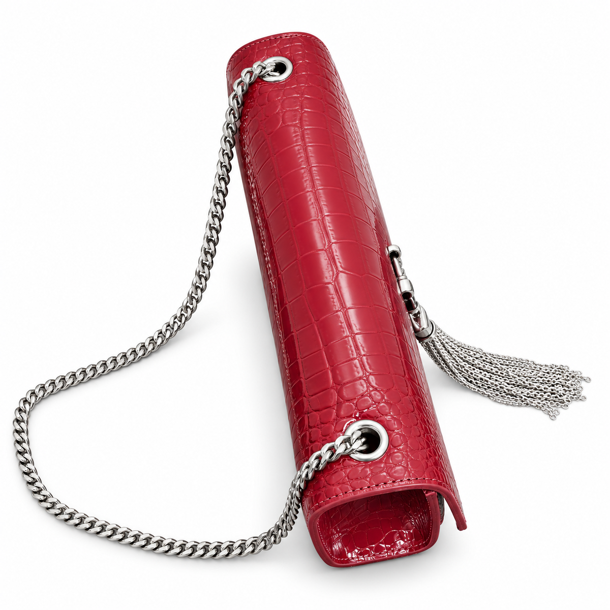 YSL Kate Tassel Croc-Embossed Leather Shoulder Bag Red
