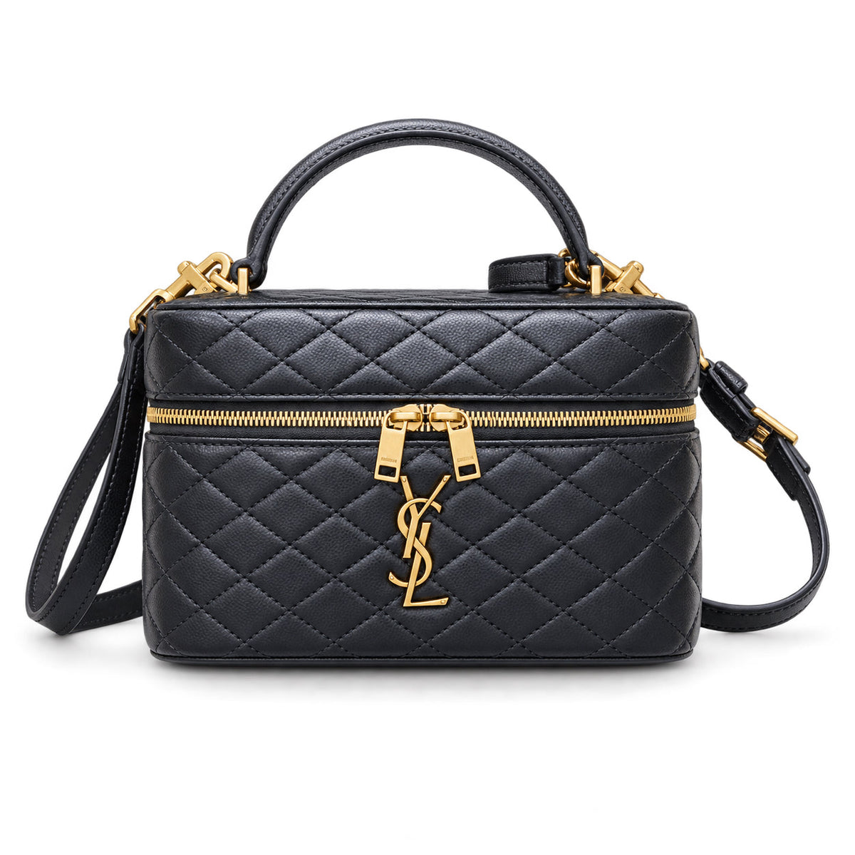 YSL Saint Laurent Quilted Vanity Case Bag Black