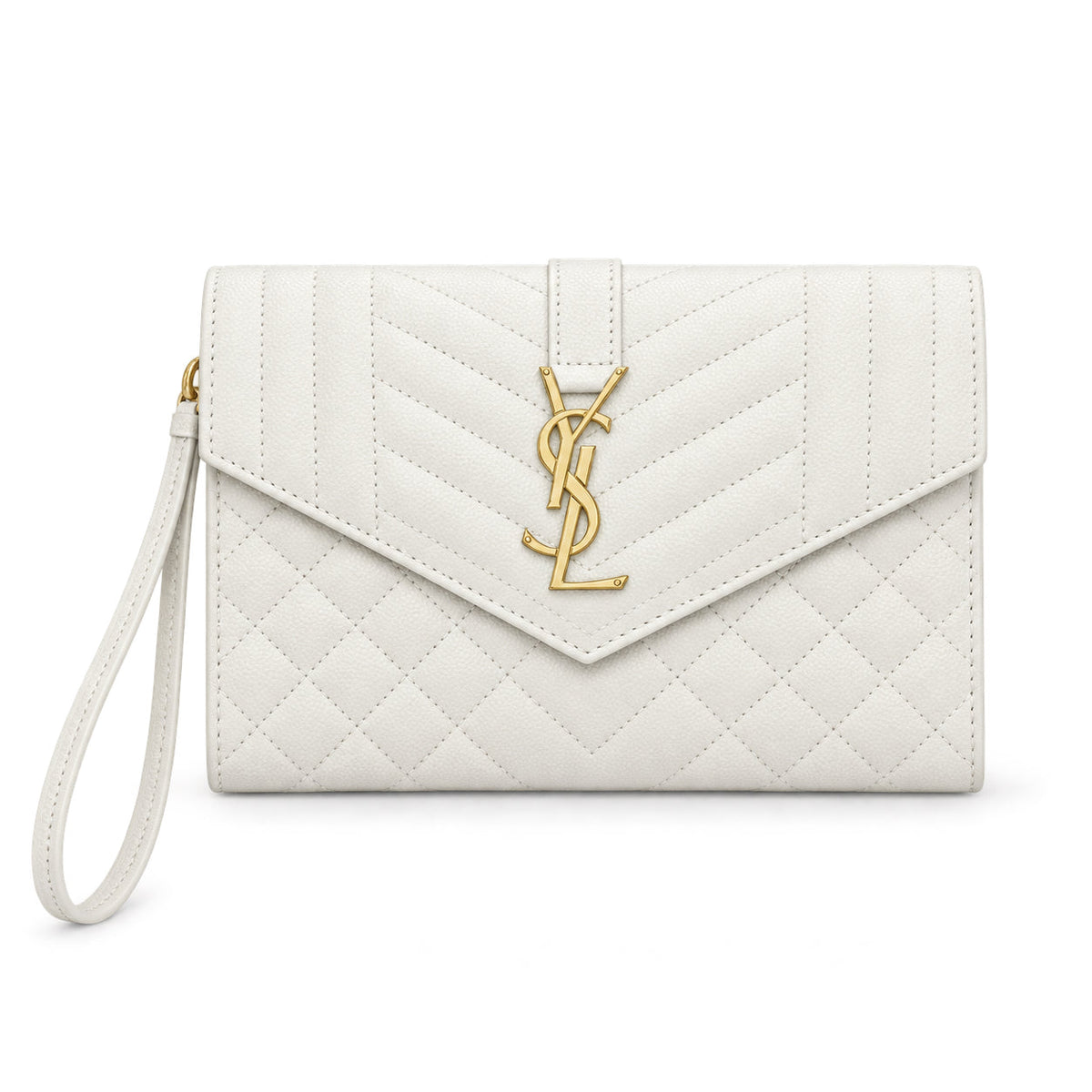YSL Saint Laurent Envelope Clutch in White Quilted Leather