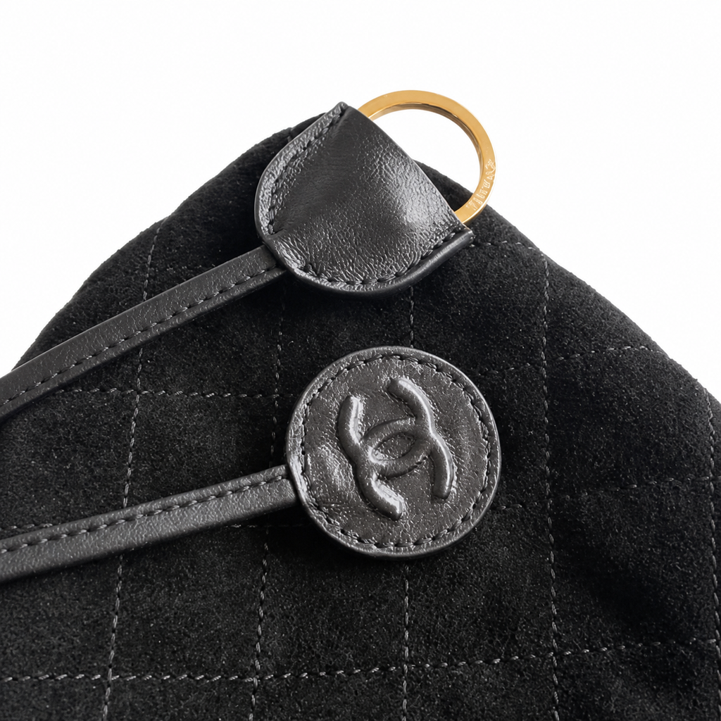 Chanel Black Quilted Drawstring Bucket Bag