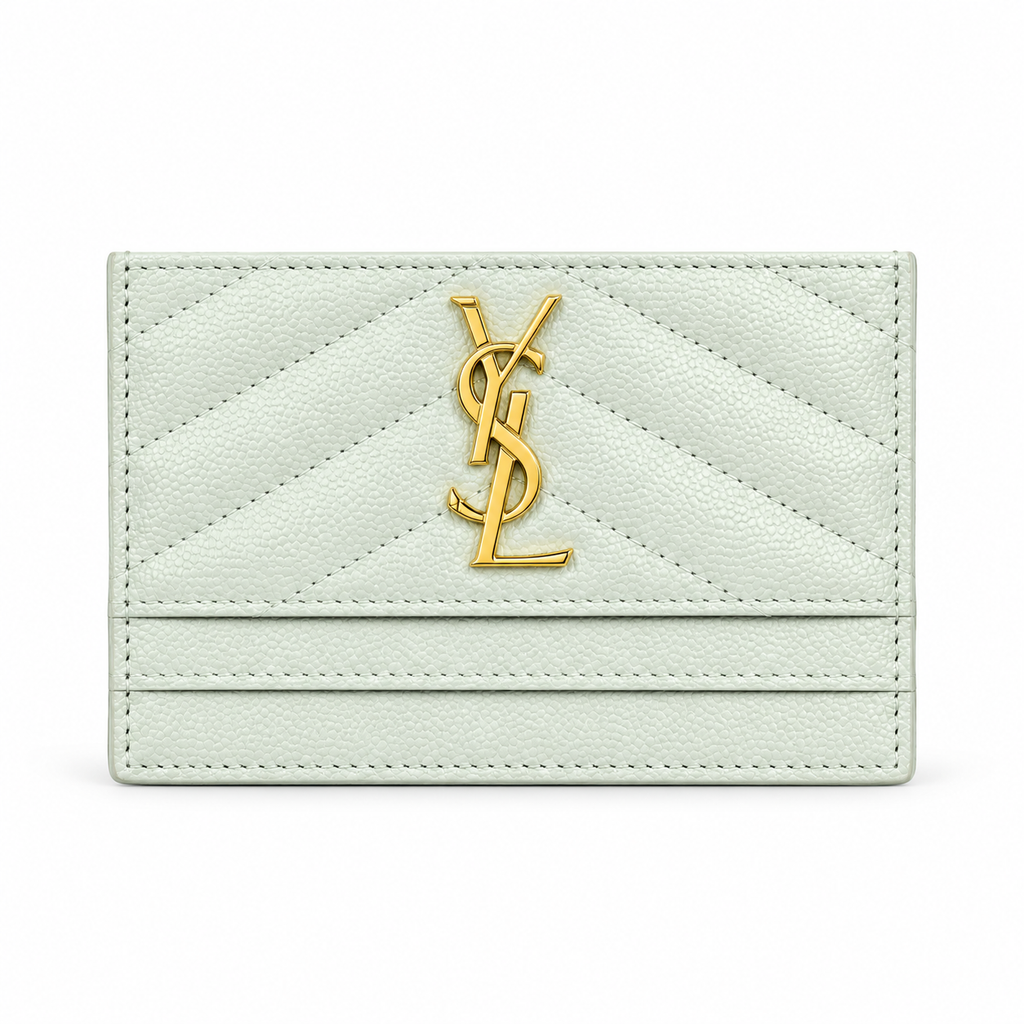 YSL Cassandre Card Holder – Mint Chevron