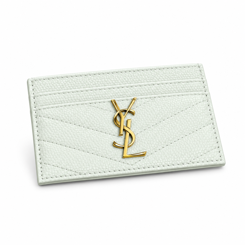 YSL Cassandre Card Holder – Mint Chevron