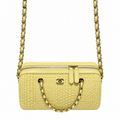 Chanel Lemon Yellow Woven Raffia Small Vanity Case