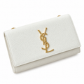Saint Laurent YSL Kate chain wallet on chain in cream off-white suede calfskin with oversized gold YSL monogram magnetic flap and gold chain strap