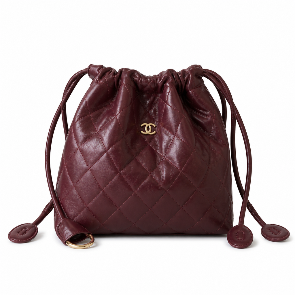 Chanel Burgundy Quilted Drawstring Bucket Bag