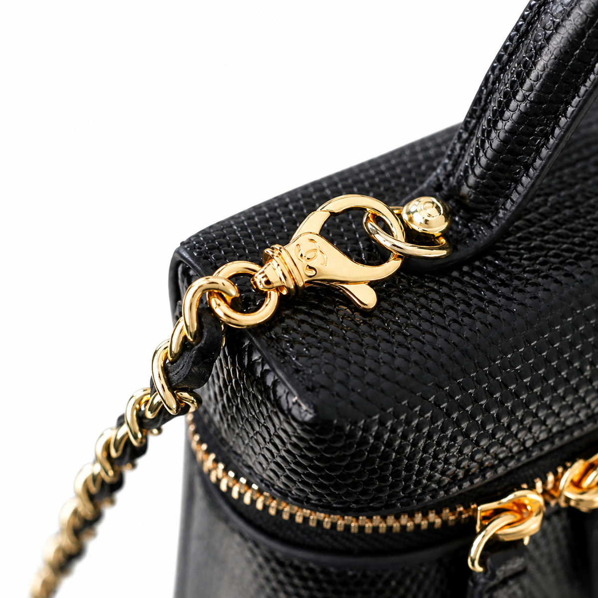 Chanel Black Croc-Embossed Crossbody Bag