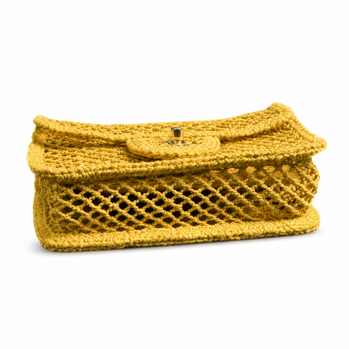 Chanel Yellow Woven Flap Crossbody Bag