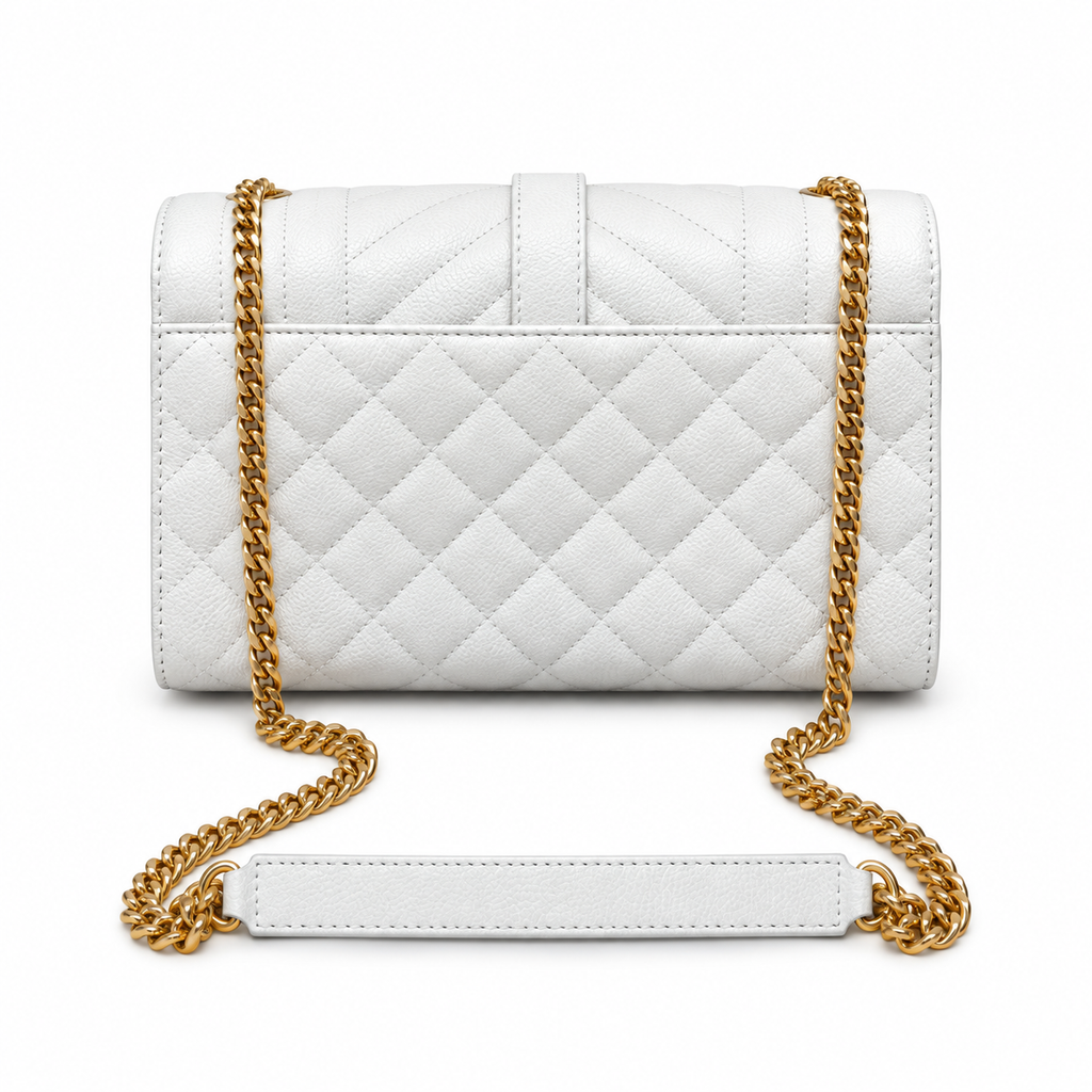 YSL Envelope Quilted Leather Chain Shoulder Bag White