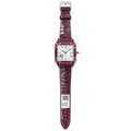 Cartier Santos-Dumont Large — Steel, Burgundy Enamel Bezel, White Dial, Roman Numerals & Burgundy Alligator Strap, Quartz