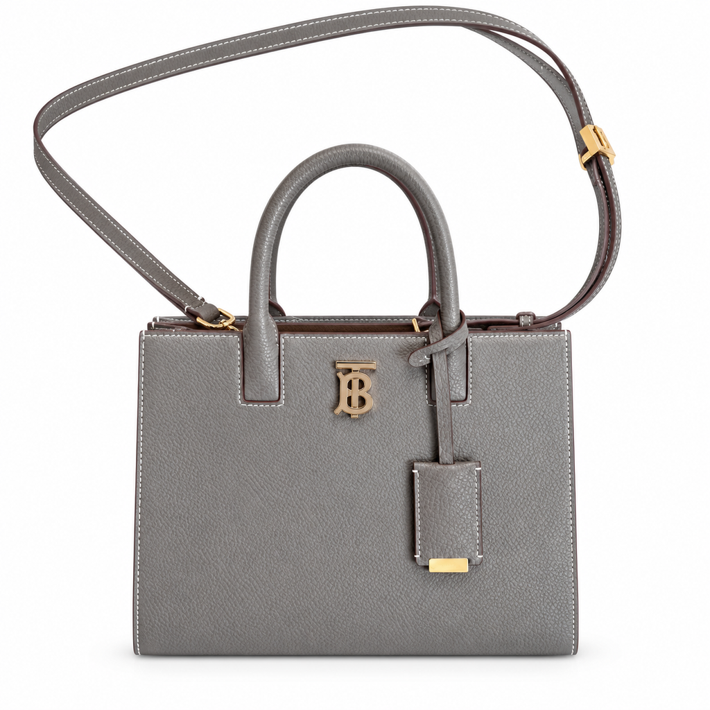 Burberry Grey Leather Tote with Shoulder Strap