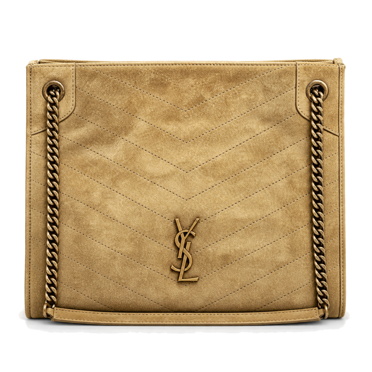 YSL Saint Laurent Nolita Quilted Suede Tote – Sand
