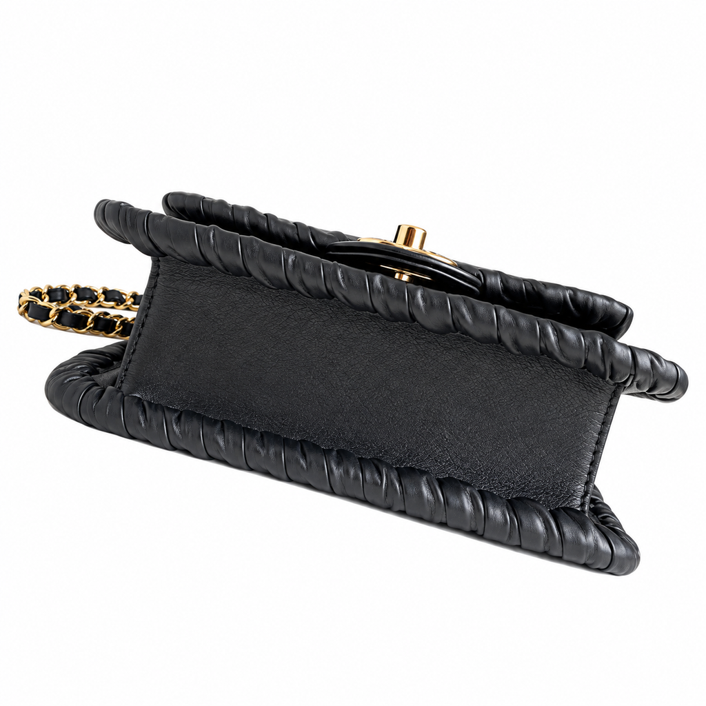 Chanel Black Quilted Flap Bag with Braided Edge