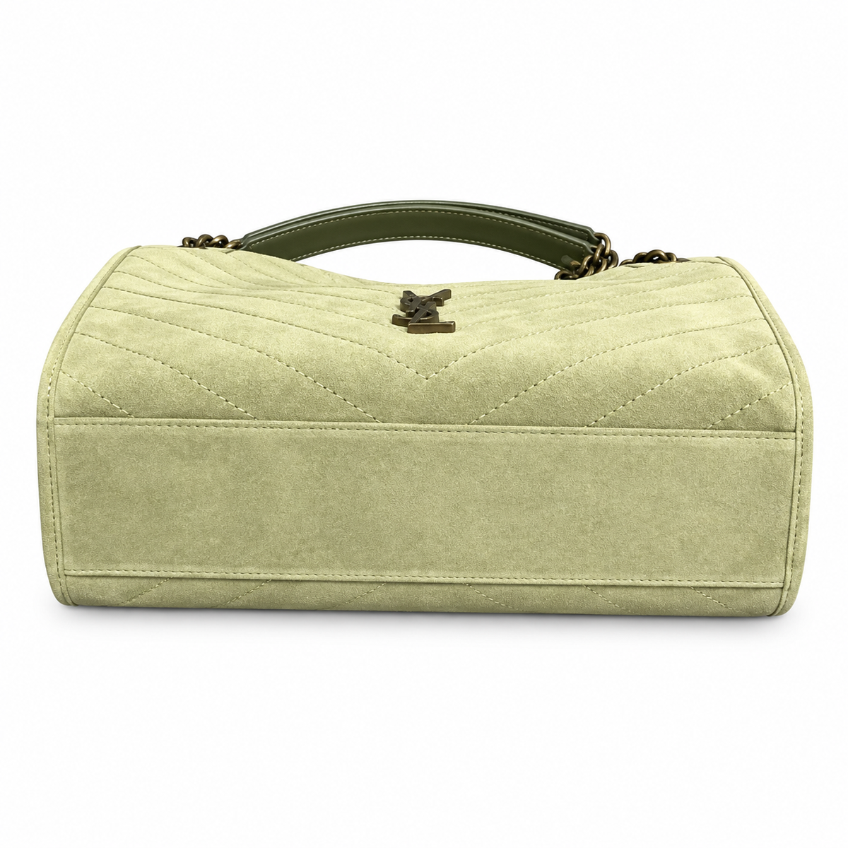 YSL Niki Chevron Quilted Suede Tote Bag Light Green
