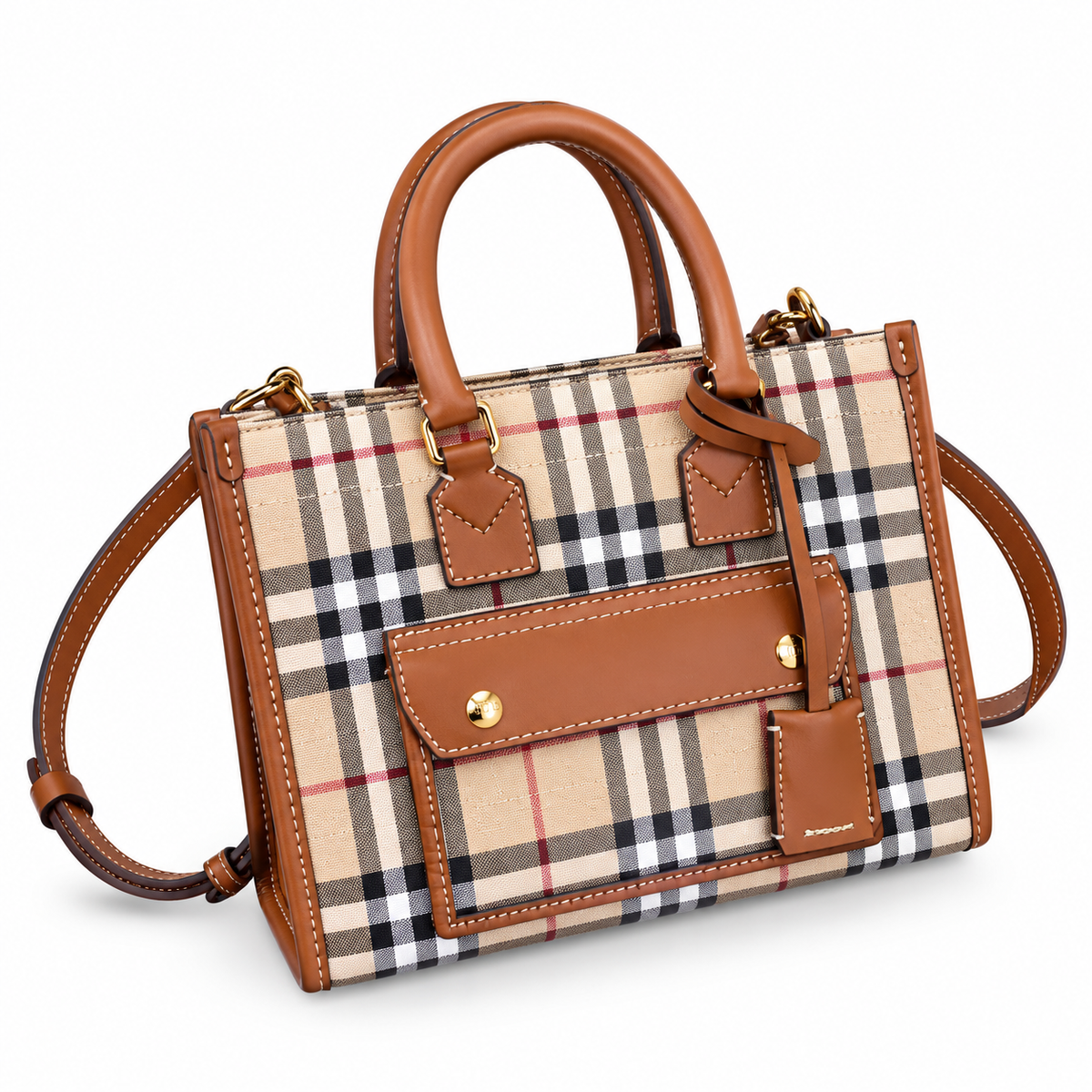 Burberry Beige Check Top Handle Bag