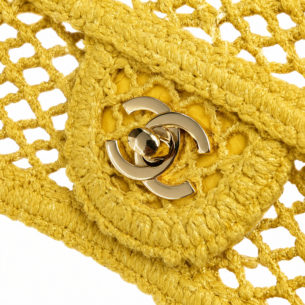 Chanel Yellow Woven Flap Crossbody Bag