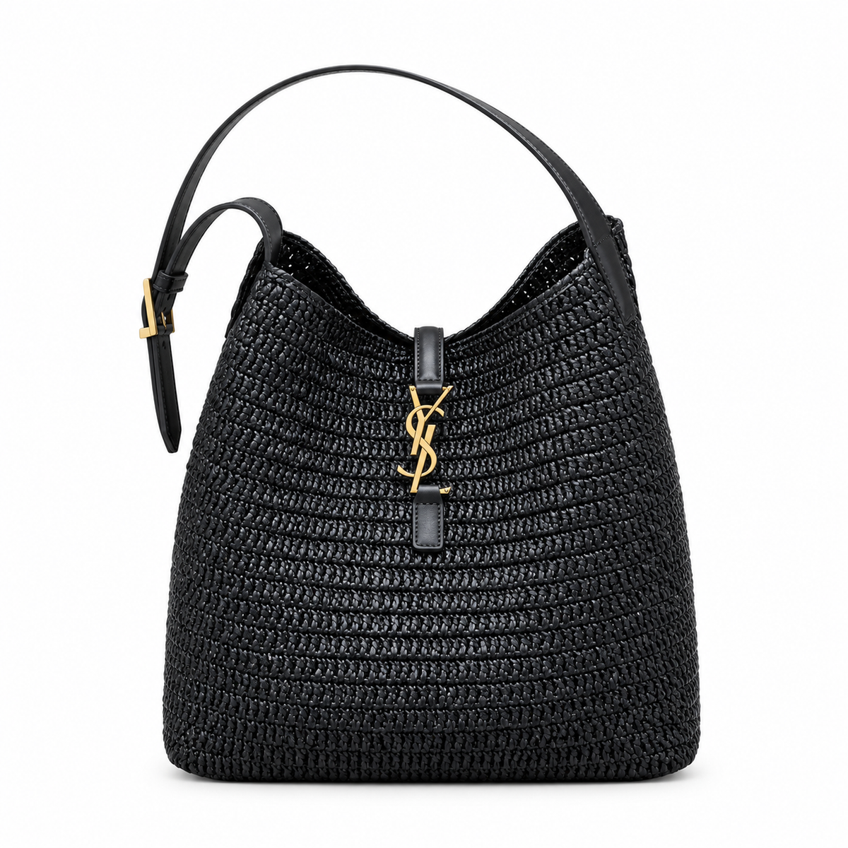 YSL Saint Laurent Le 5 À 7 Raffia Tote Bag Black