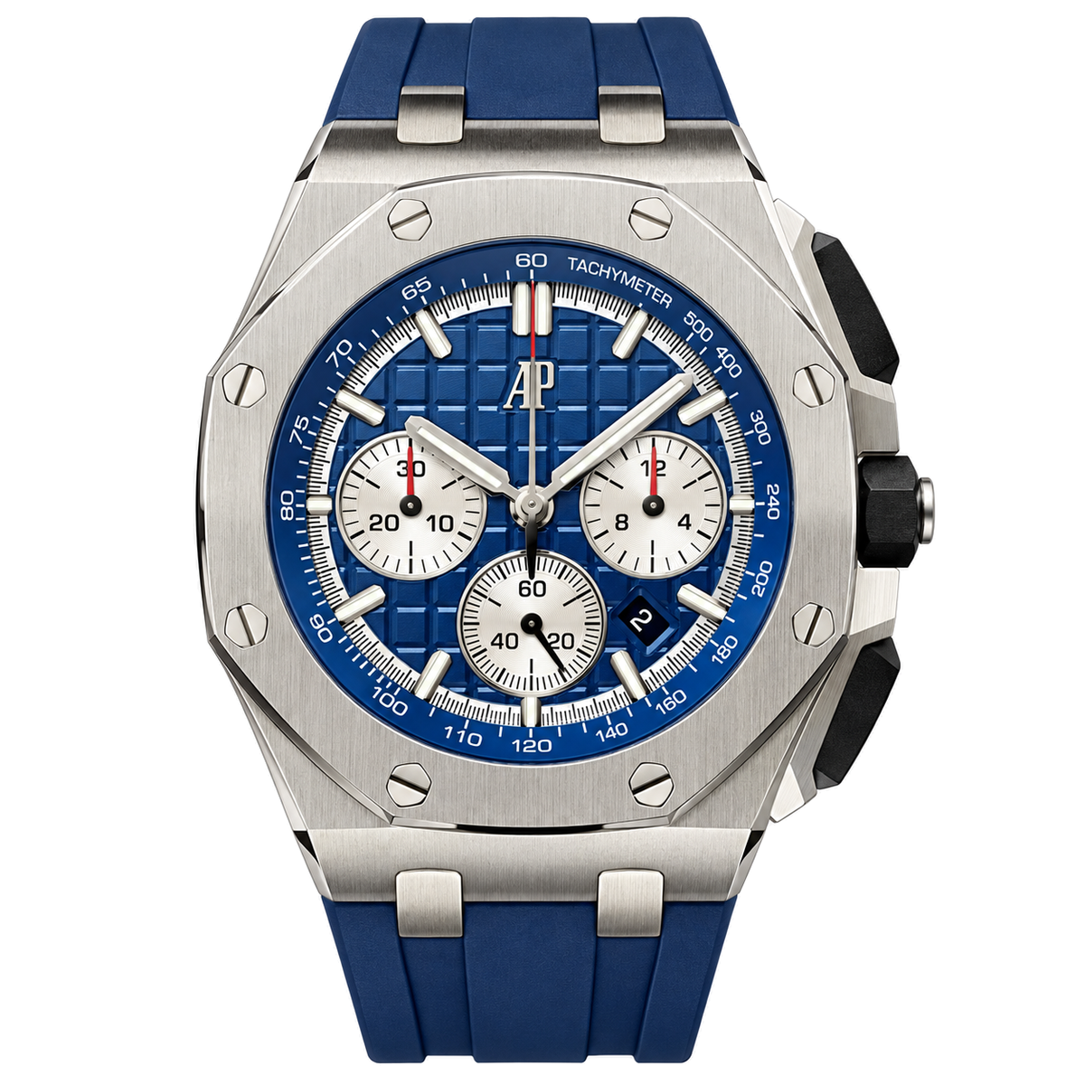 Audemars Piguet Royal Oak Offshore Chronograph Blue Grande Tapisserie Dial White Sub-dials Blue Rubber Strap Tachymeter