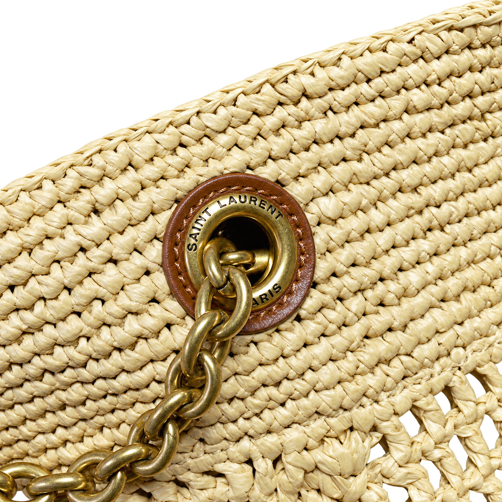 YSL Saint Laurent Bougeoir Tote in Natural Raffia and Tan Leather