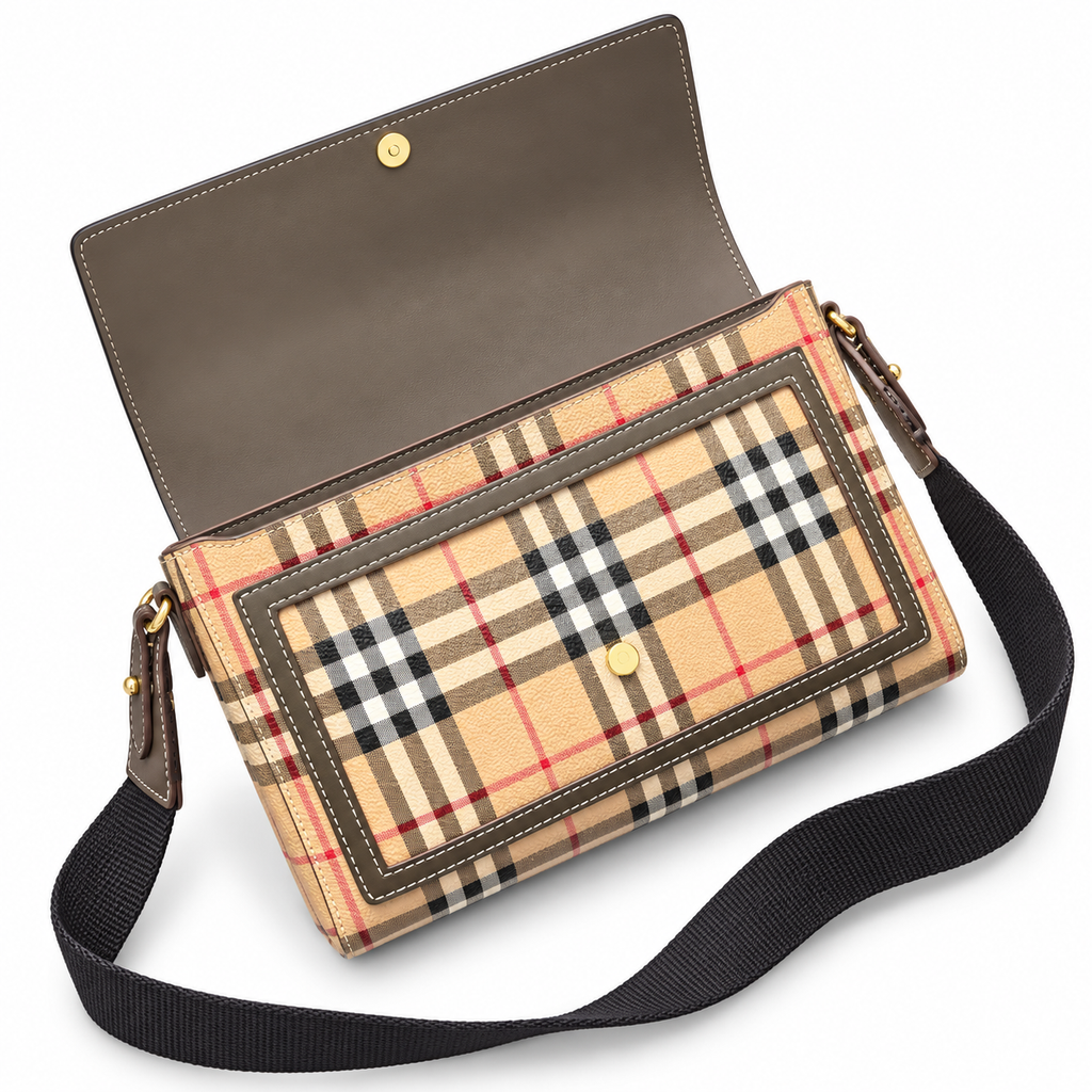Burberry Beige Check Flap Crossbody Bag