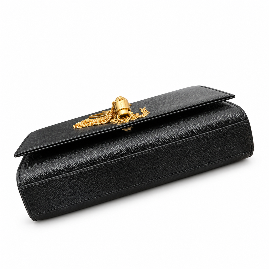 YSL Saint Laurent Kate Chain Bag in Black Grained Leather with Tassel