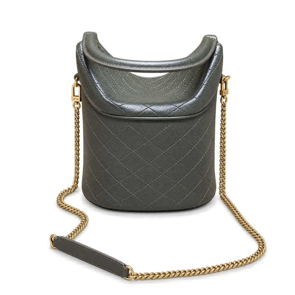 YSL Saint Laurent Gaby Bucket Bag in Khaki Quilted Leather
